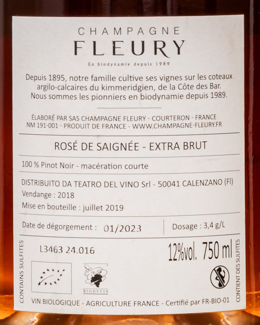 Champagne Fleury Extra Brut Rose Saignee Vino Francia Pinot Nero 2018 Retro Etichetta