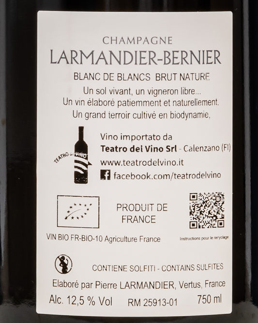 Champagne Larmandier Bernier Blanc Blancs Brut Nature 1er Premier Cru Terres Vertus 2016 Chardonnay Vino Francia Retro Etichetta