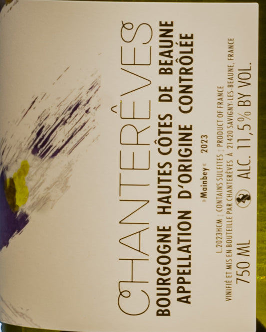 Chantereves Bourgogne Hautes Cotes des Beaune Mainbey 2023 Chardonnay Borgogna Vino Bianco Francia Retro Etichetta