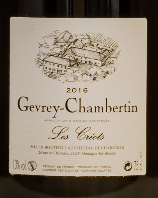 Chateau Charodon Gevrey Chambertin Les Creots 2016 Pinot Noir Nero Borgogna Vino Francia Retro Etichetta