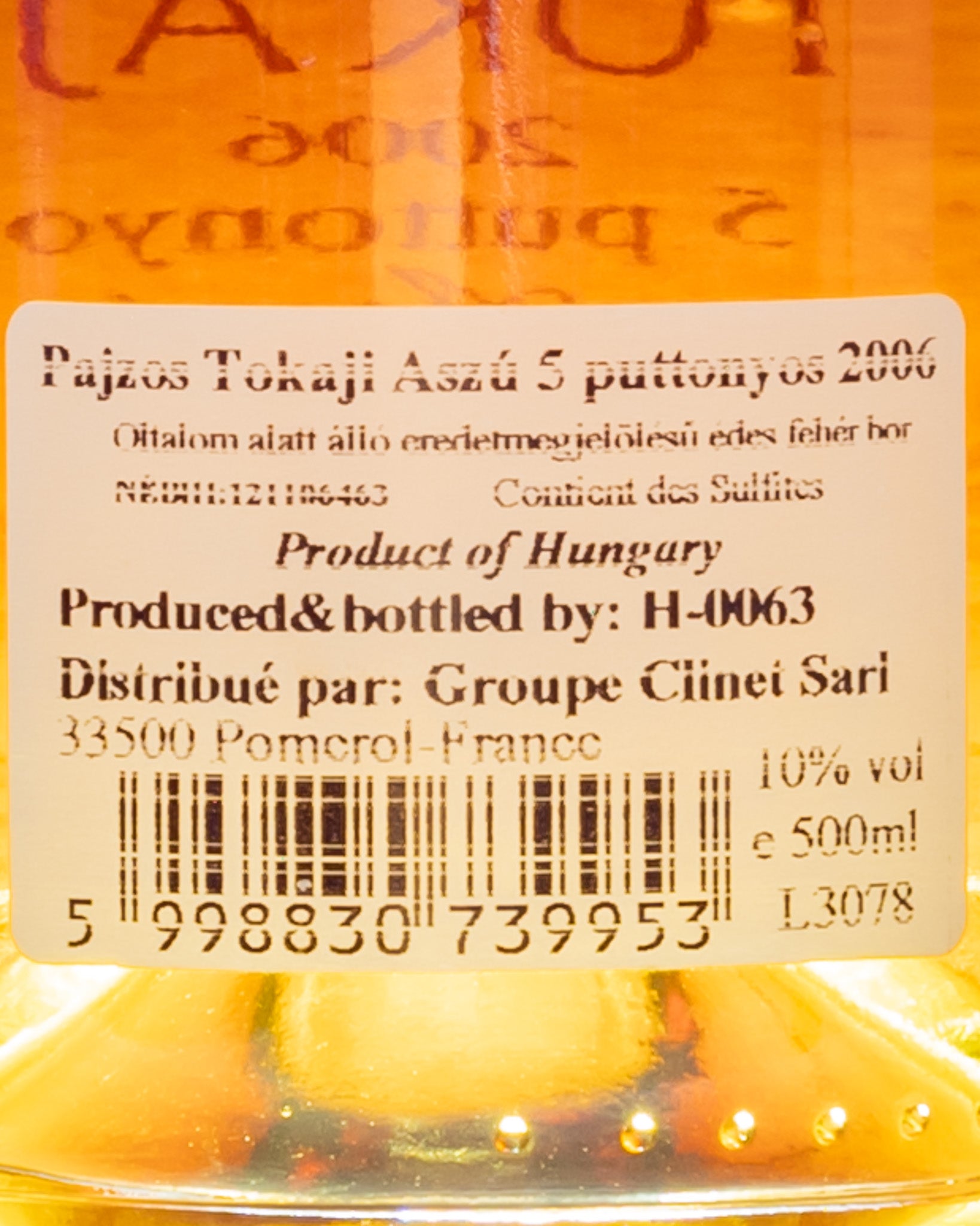 Chateau Pajzos Tokaji Aszu 2006 Ungheria Vino Dolce Fine Pasto Furmint Retro Etichetta