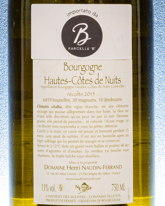Claire henri Naudin Ferrand Bourgogne Hautes Cotes Beaune Clematis Vitalba 2015 Chardonnay Borgogna Francia Vino Bianco Retro Etichetta