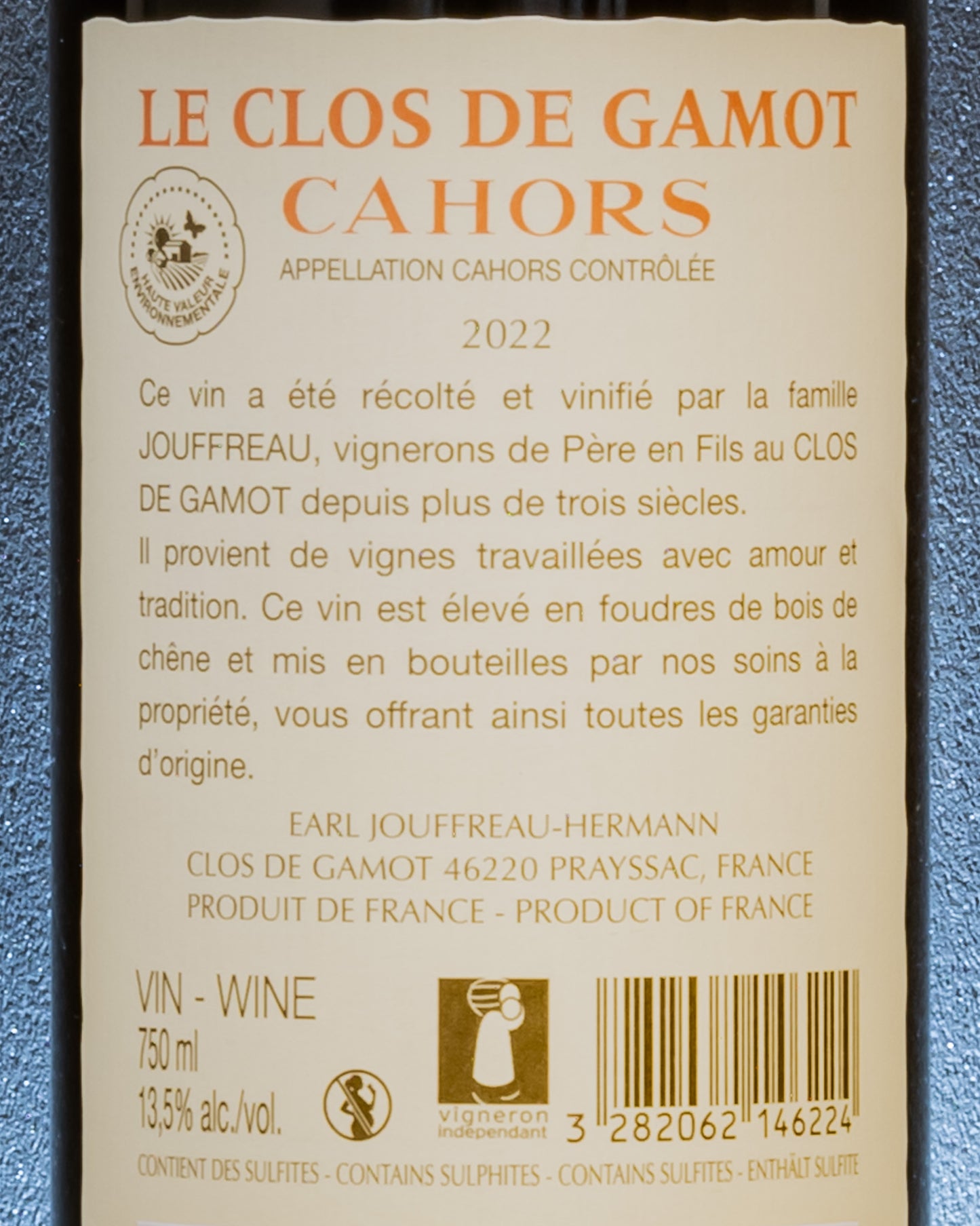Clos Gamot Cahors 2022 Jouffreau Malbec Sud Ovest Vino Rosso Francia Retro Etichetta