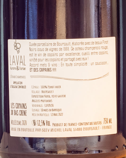 Copains Bas Chene Coteaux Champenois Aurelien Florian Laval Meunier Pinot Noir Nero 2019 Champagne Vino Rosso Francia Retro Etichetta