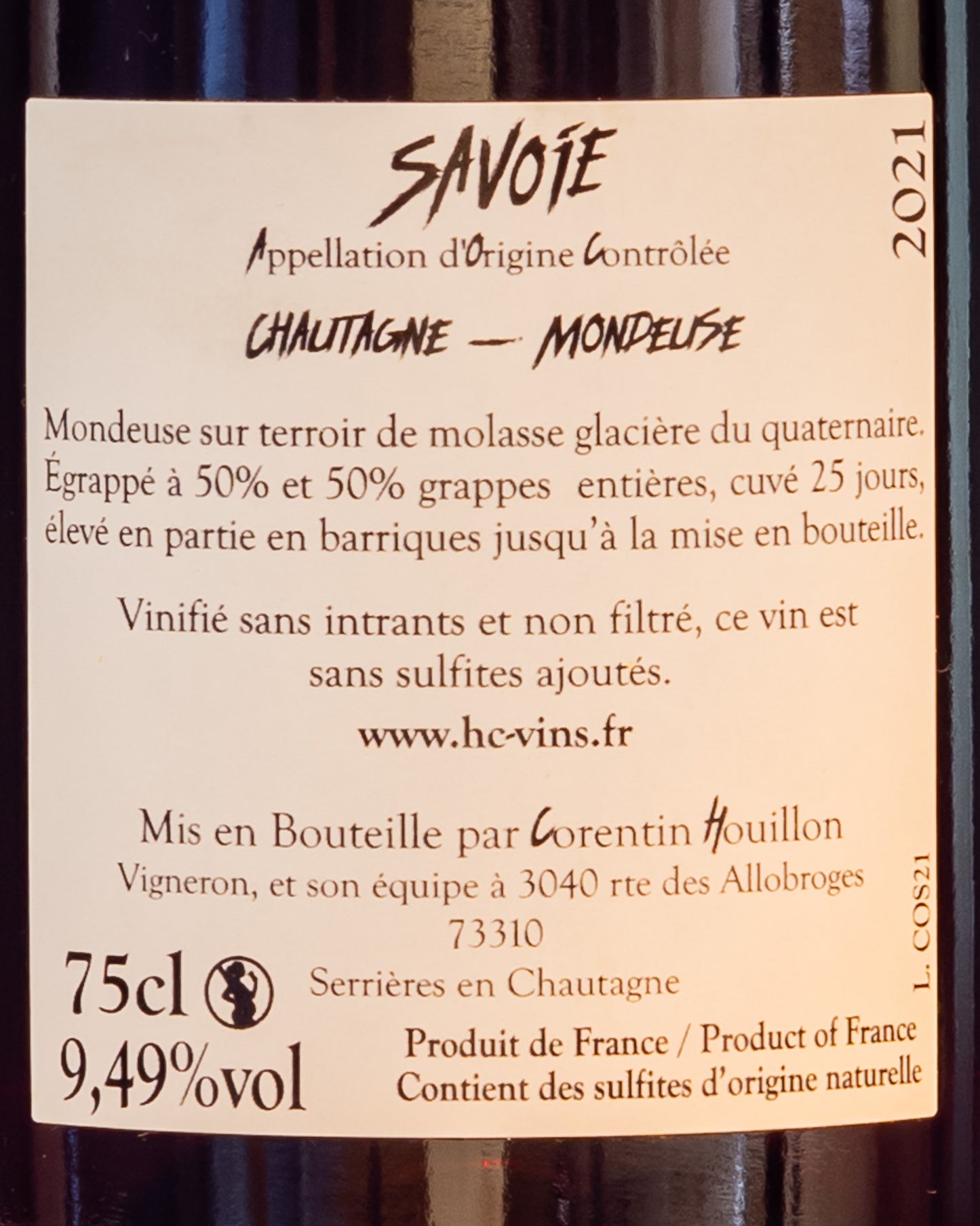 Corentin Houillon Cosmos Mondeuse Savoia Vino Rosso 2021 Retro Etichetta