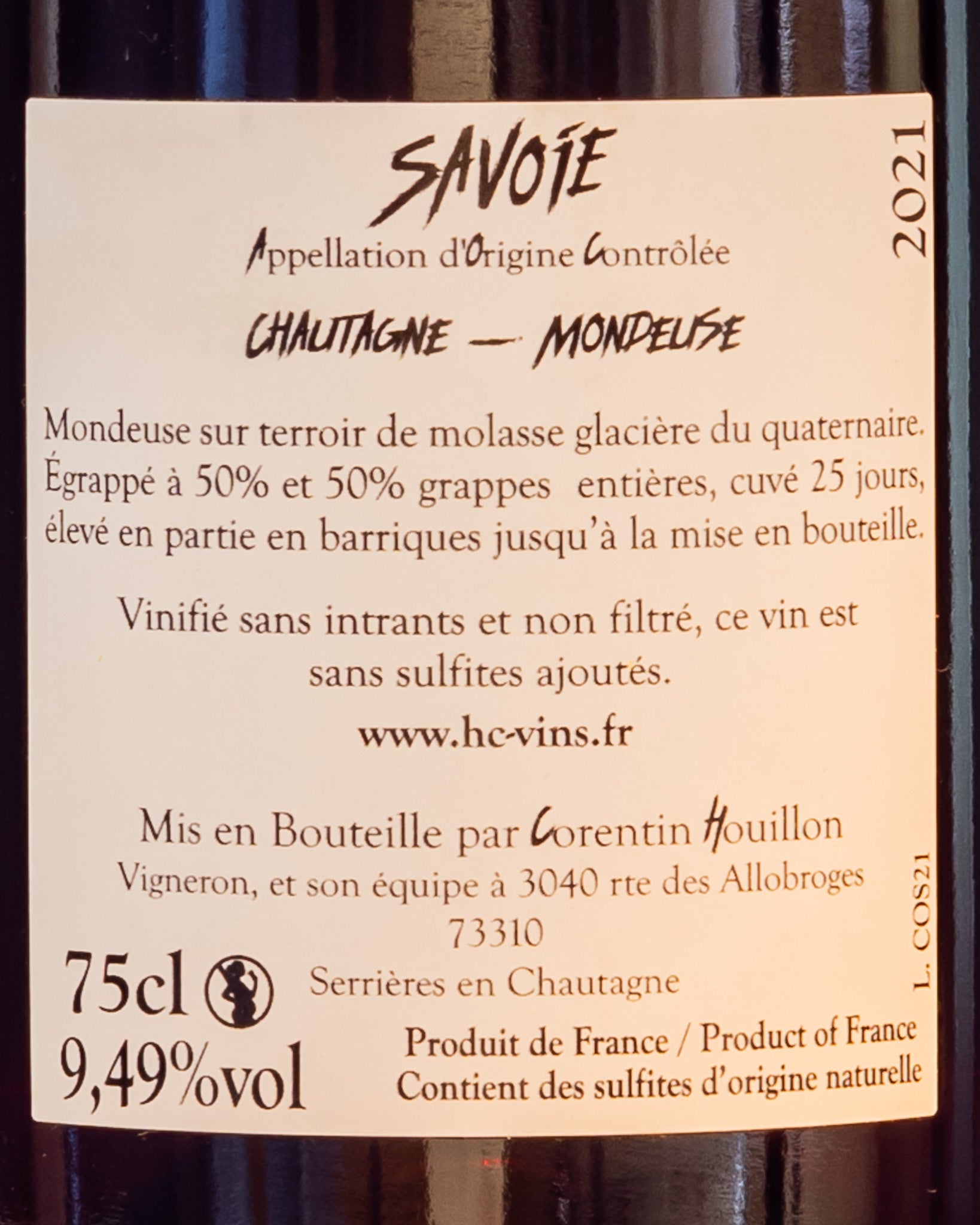 Corentin Houillon Cosmos Mondeuse Savoia Vino Rosso 2021 Retro Etichetta