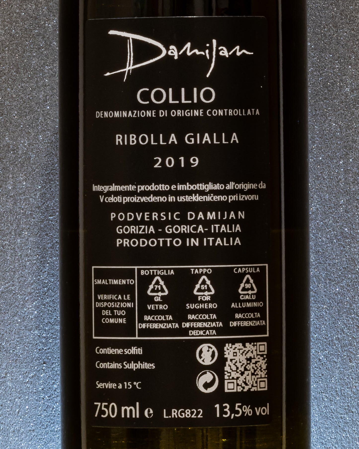 Damijan Podversic Ribolla Gialla 2019 Collio Vino Macerato Orange Friuli Venezia Giulia Italia Retro Etichetta