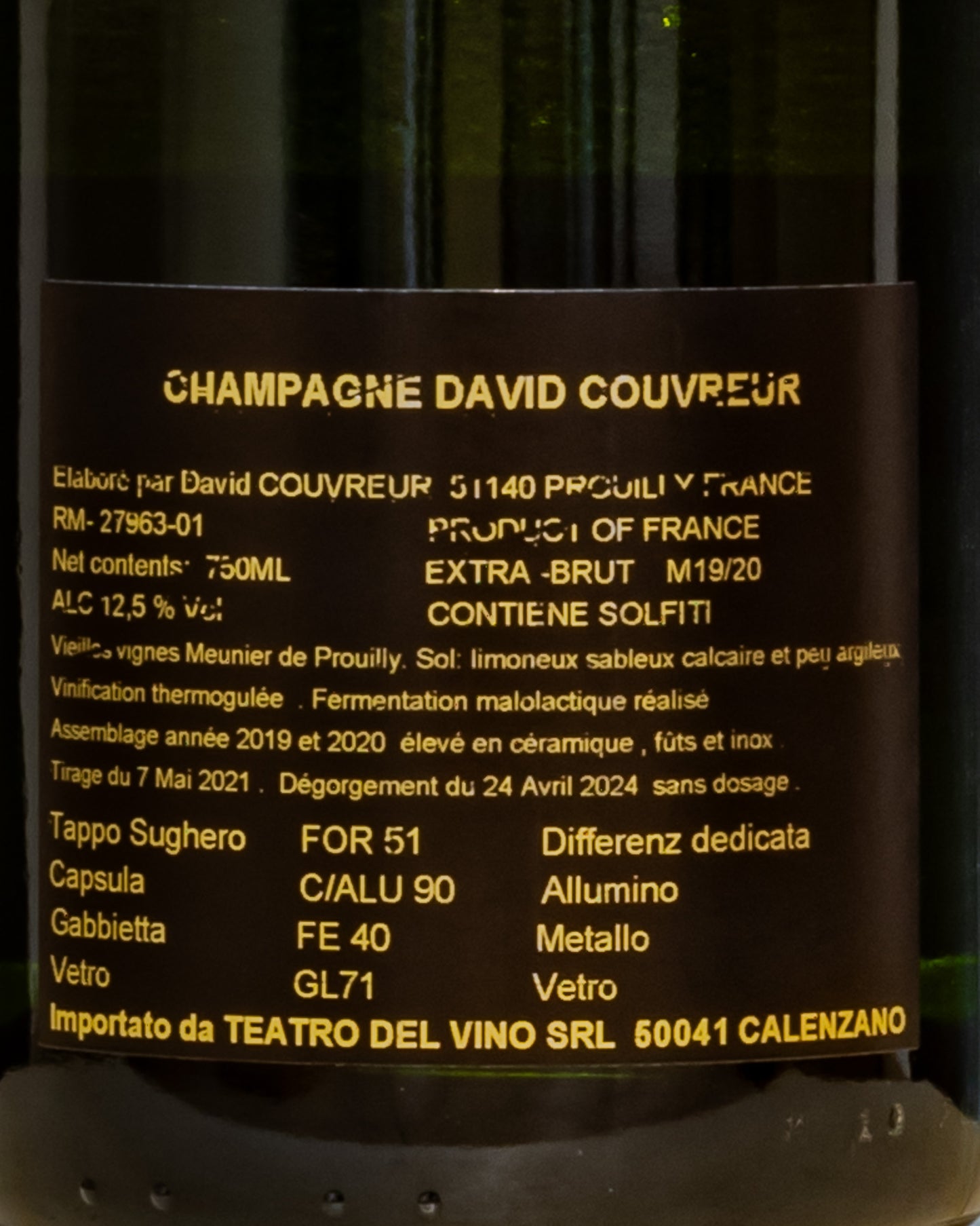 David Couvreur Champagne Extra Brut Meuniers Meunier Montagne Reims Vino Francia Retro Etichetta