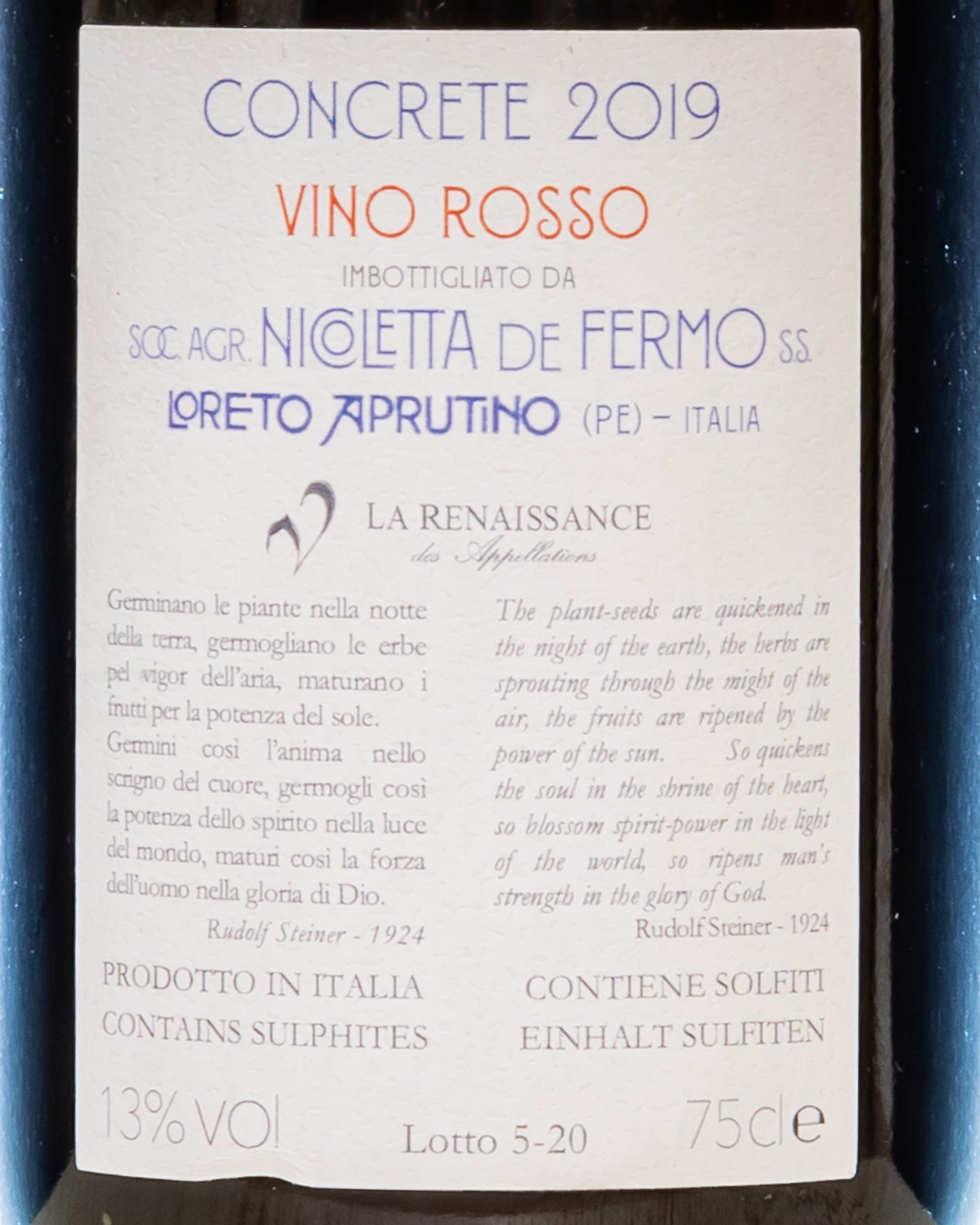 De Fermo Concrete 2019 Montepulciano Abruzzo Vino Rosso Italia Retro Etichetta