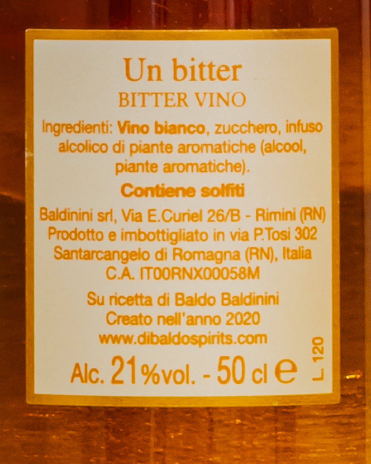 Dibaldo Baldo Baldinini Un BItter Vino Aromatizzato Erbe Santarcangelo Emilia Romagna Italia Retro Etichetta