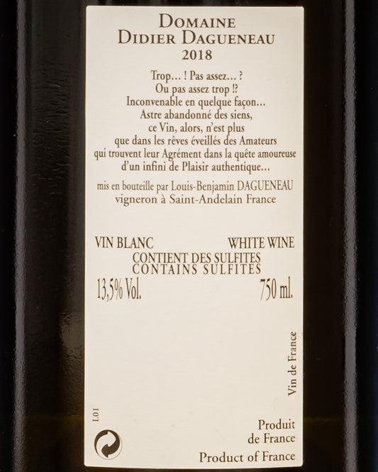 Didier Dagueneau Pouilly Fume Sauvignon Blanc Buisson Renard 2018 Vino Bianco Loira Francia Retro Etichetta