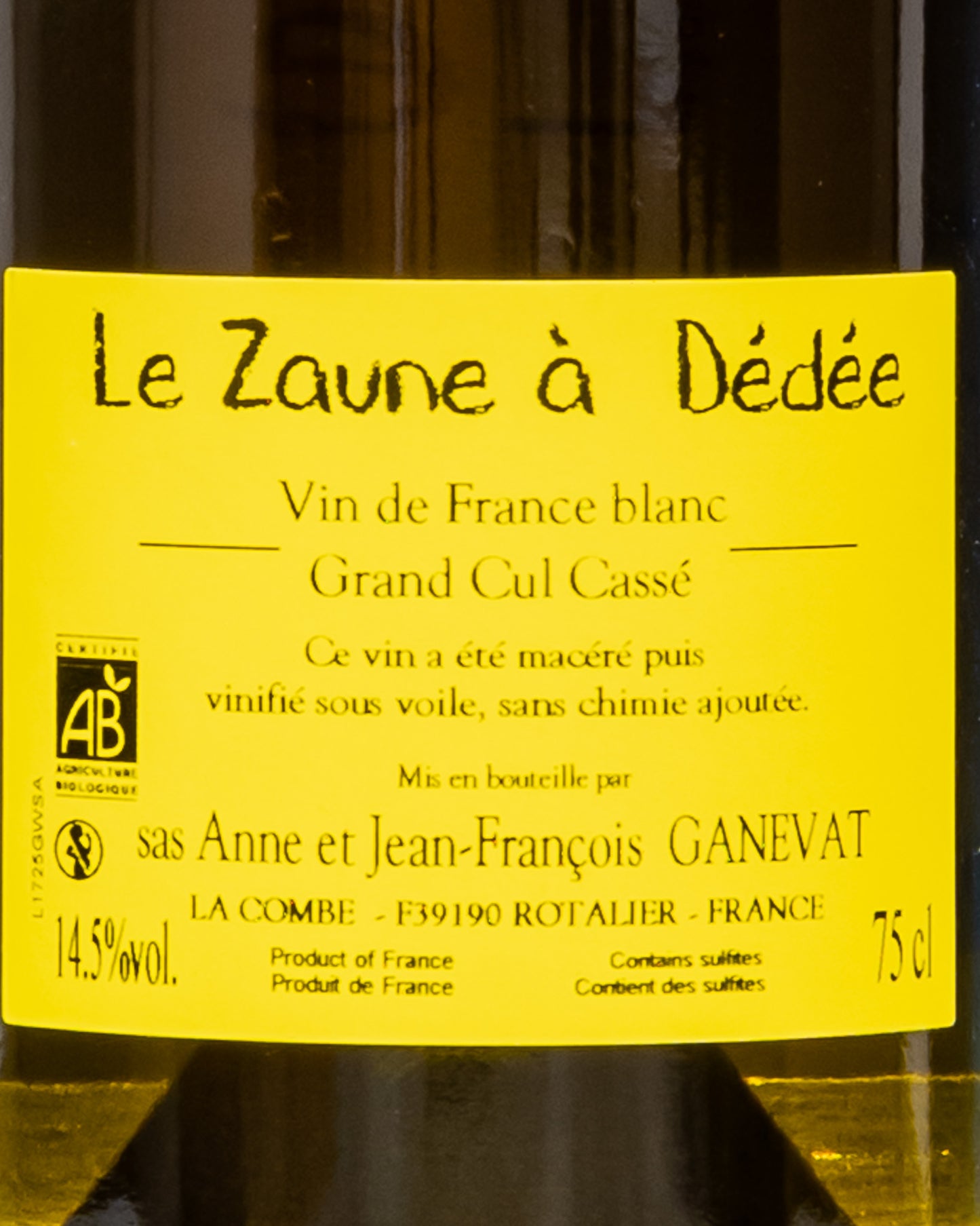 Domaine Anne Jean Francois Ganevat Zaune Dedee Grand Cul Casse Savagnin Gewurztraminer 2017 Vino Bianco Jura Francia Retro Etichetta