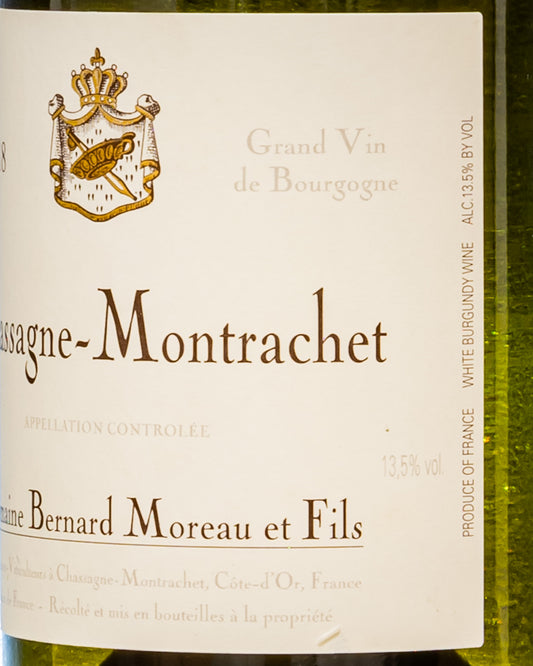 Domaine Bernard Moreau Fils Chassagne Montrachet 2018 Chardonnay Vino Bianco Borgogna Francia Retro Etichetta