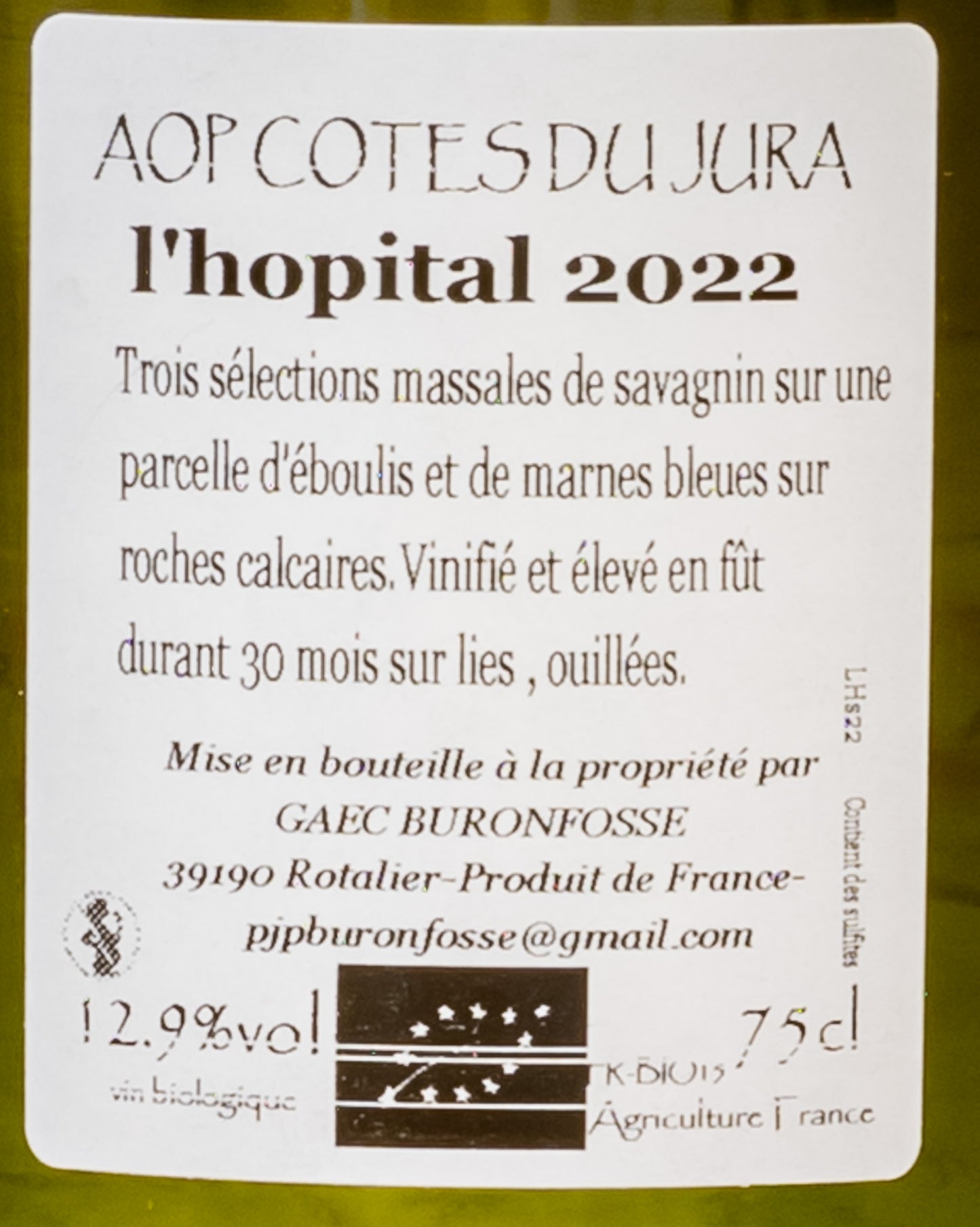 Domaine Buronfosse Peggy Jean Pascal Hopital Les 3 Savagnins Floraux Savagnin Cotes Jura Vino Bianco Francia 2022 Retro Etichetta