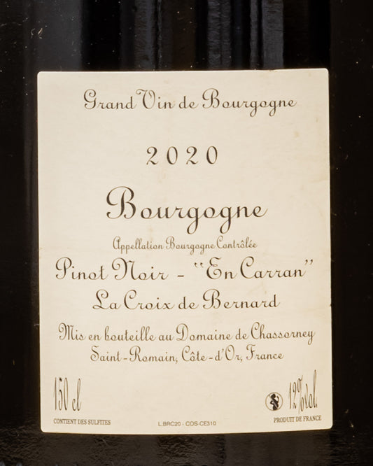 Domaine Chassorney Frederic Cossard Bourgogne 2020 Pinot Noir Nero Carran Croix Bernard Vino Rosso Magnum Saint Romain Borgogna Francia Retro Etichetta