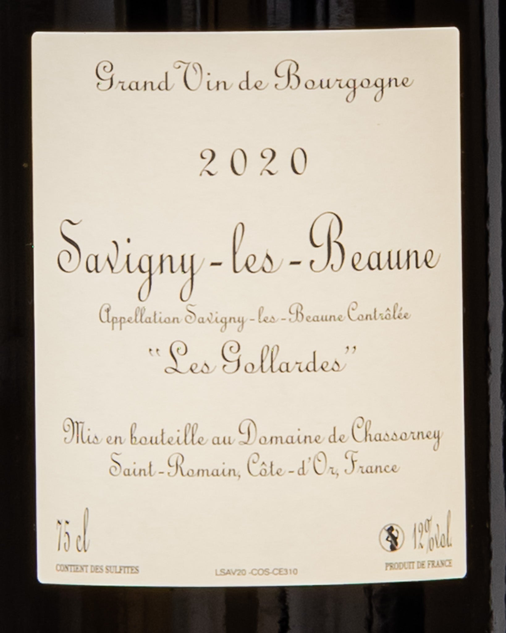 Domaine Chassorney Frederic Cossard Savigny Les Beaune Gollardes 2020 Pinot Noir Nero Borgogna Vino Rosso Francia Retro Etichetta