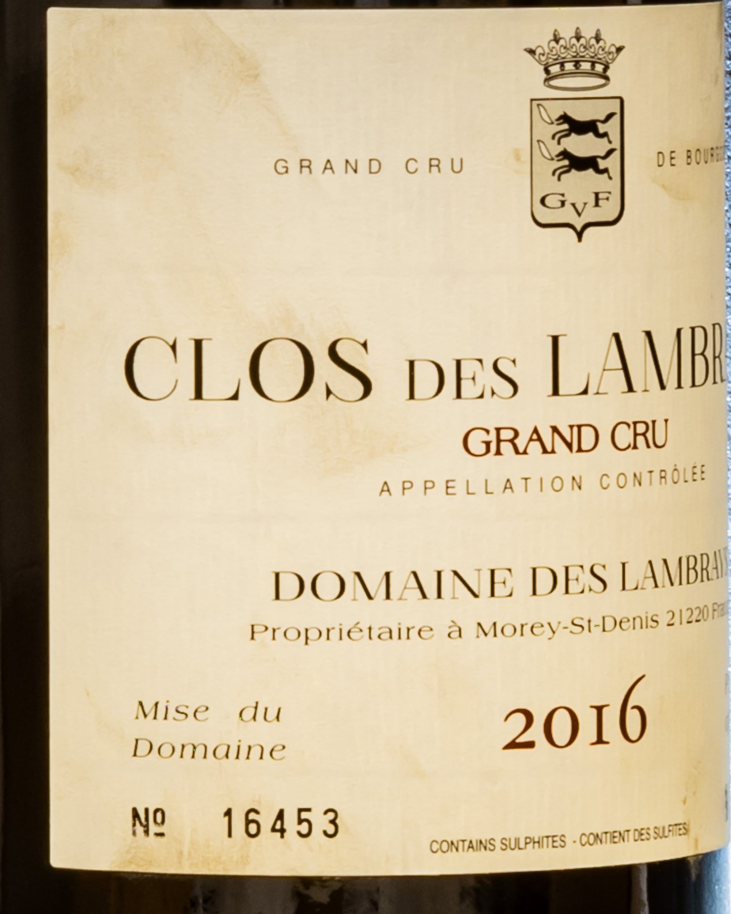 Domaine Des Lambrays Clos Grand Cru Pinot Nero Noir Borgogna Vino Rosso Francia 2016 Retro Etichetta 2