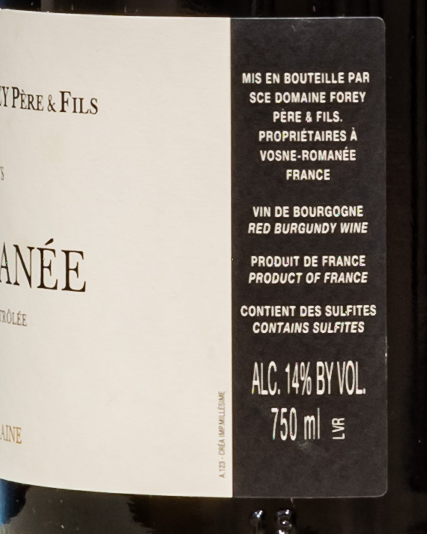 Domaine Forey Pere Fils Vosne Romanee 2018 Pinot Noir Nero Borgogna Francia Vino Rosso Retro Etichetta