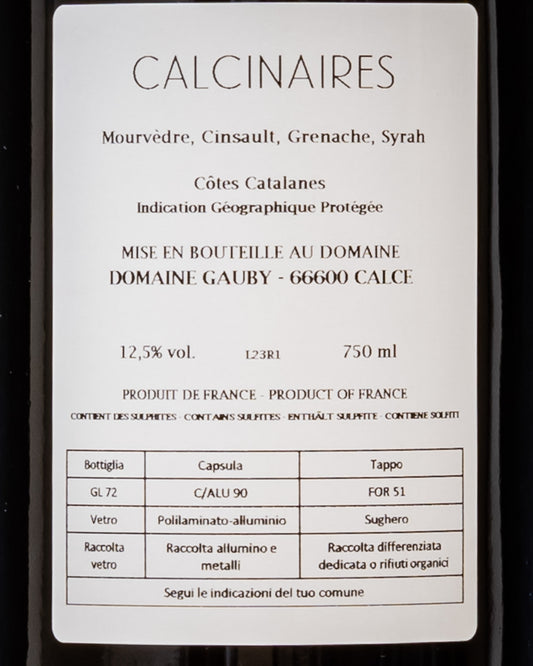 Domaine Gauby Calcinaires Rouge 2023 Cotes Catalanes Calce Roussillon Vino Rosso Francia Grenache Mourvedre Syrah Cinsault Retro Etichetta