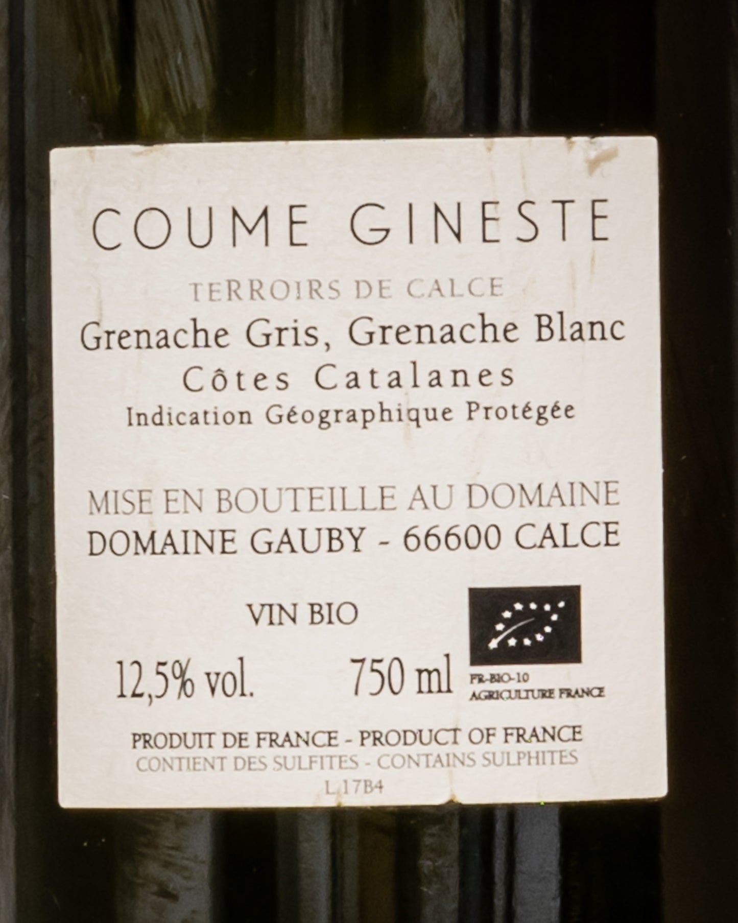 Domaine Gauby Cotes Catalanes Coume Gineste Grenache Blanc Gris 2017 Roussillon Vino Bianco Francia Retro Etichetta
