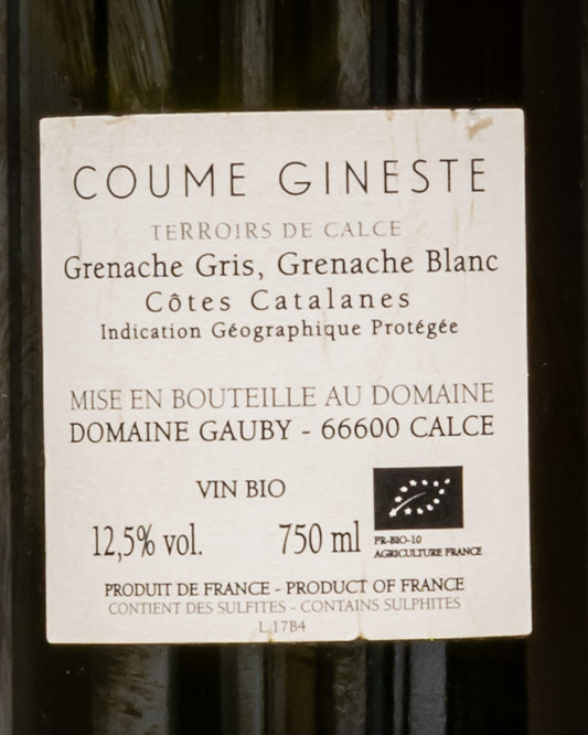 Domaine Gauby Cotes Catalanes Coume Gineste Grenache Blanc Gris 2017 Roussillon Vino Bianco Francia Retro Etichetta
