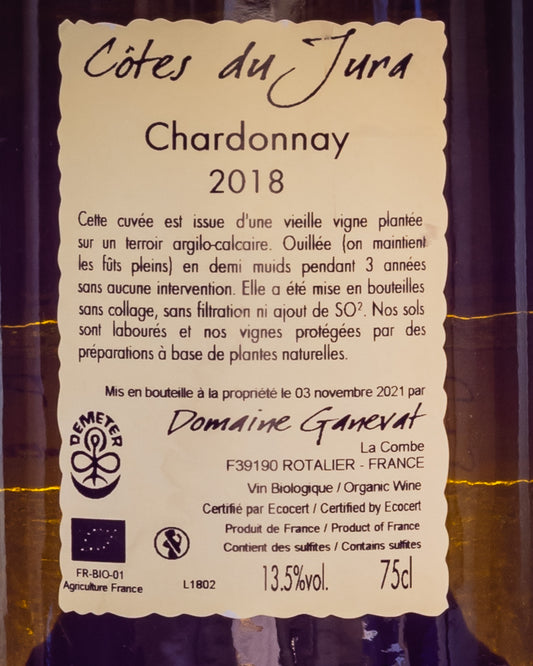 Domaine Jean Francois Ganevat Les Chamois du Paradis Chardonnay 2018 Jura Francia Vino Bianco Retro Etichetta