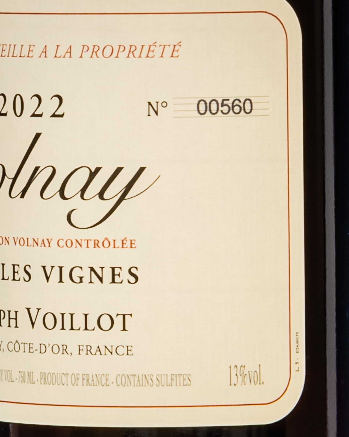 Domaine Joseph Voillot Volnay Vieilles Vignes 2022 Pinot Noir Nero Vino Rosso Borgogna Francia Retro Etichetta