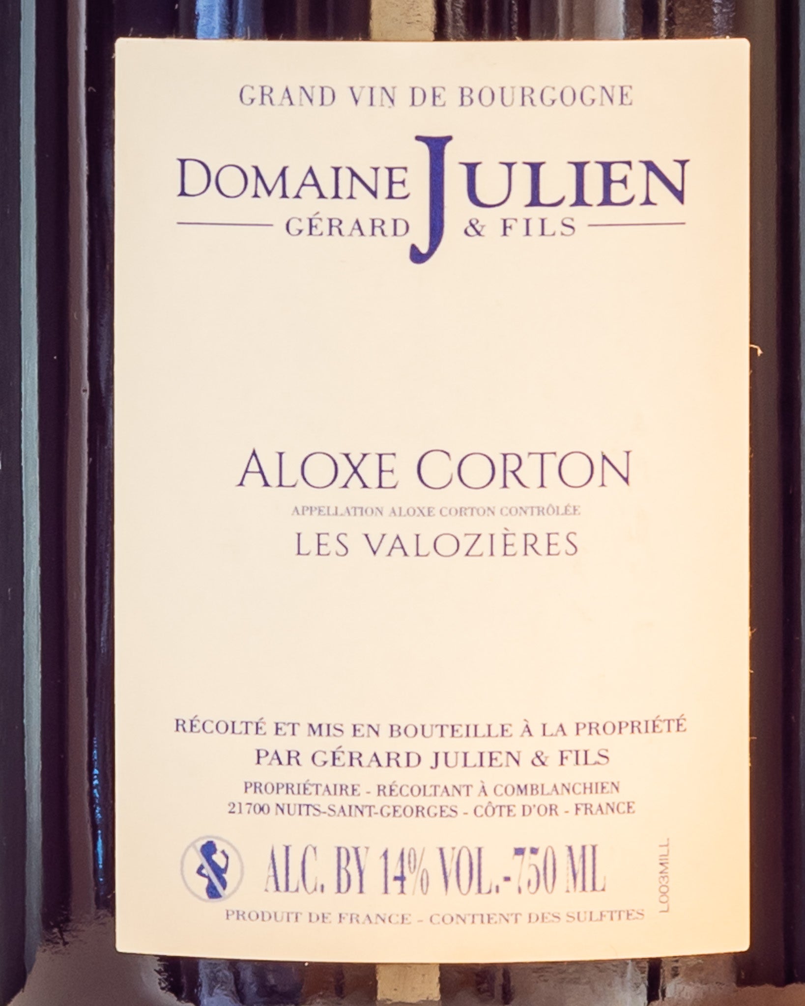 Domaine Julien Gerard Aloxe Corton Valozieres 2019 Pinot Noir Nero Vino Rosso Borgogna Franca Retro Etichetta