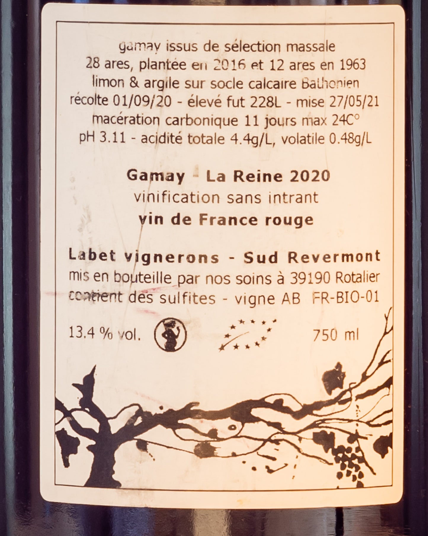 Domaine Labet La Reine Gamay 2020 Jura Vino Rosso Francia Retro Etichetta