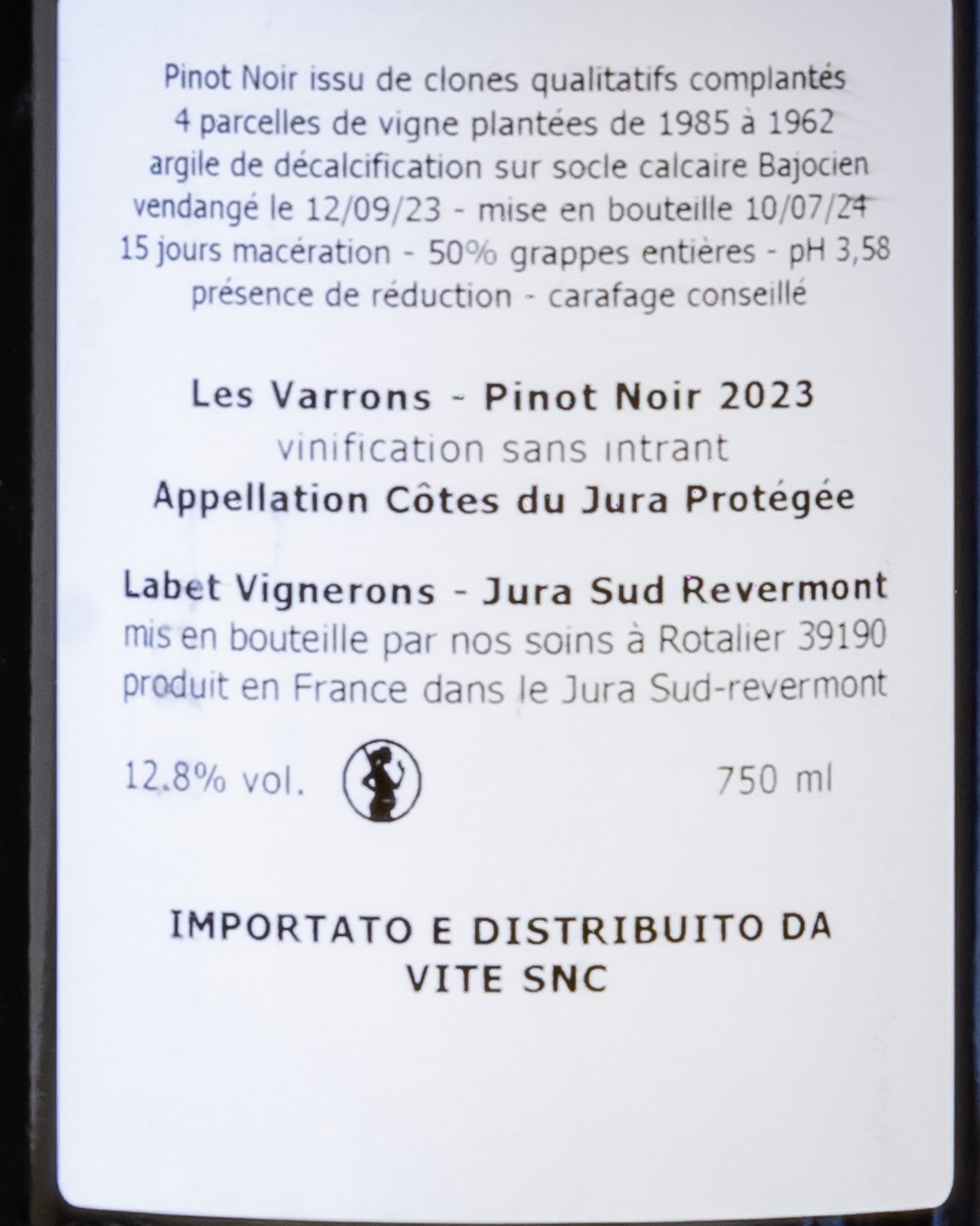 Domaine Labet Pinot Noir Nero Les Varrons 2023 Vino Rosso Jura Francia Retro Etichetta