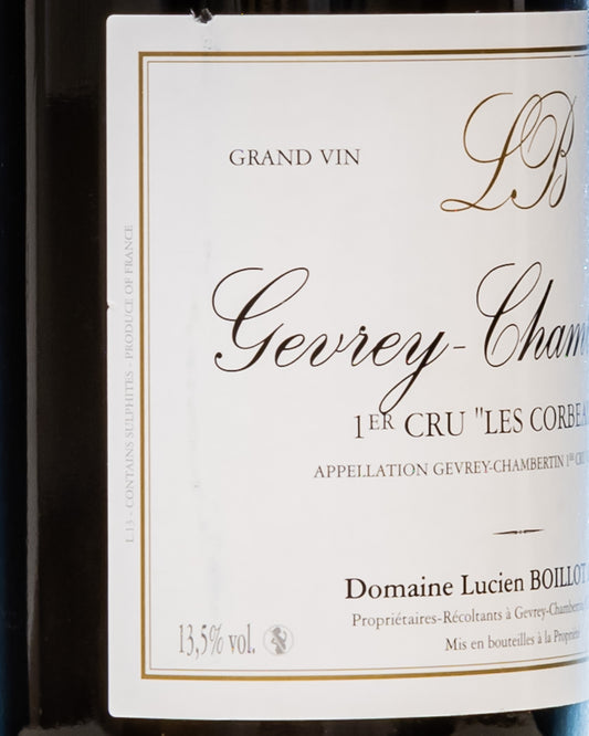 Domaine Lucien Pierre Boillot Gevrey Chambertin 1er Premier Cru Les Corbeaux Pinot Nero Noir Vino Rosso Borgogna 2018 Francia Retro Etichetta