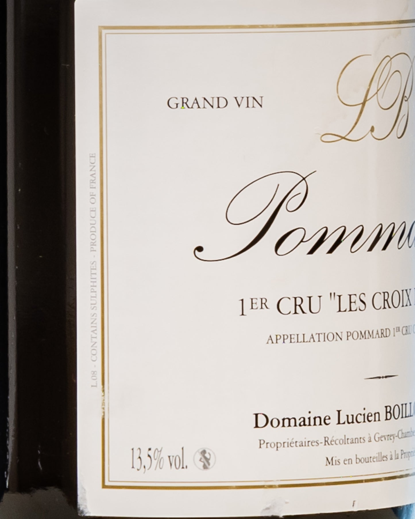 Domaine Lucien Pierre Boillot Pommard 1er Premier Cru Les Croix Noires Pinot Noir Nero Vino Rosso Borgogna Francia 2018 Retro Etichetta