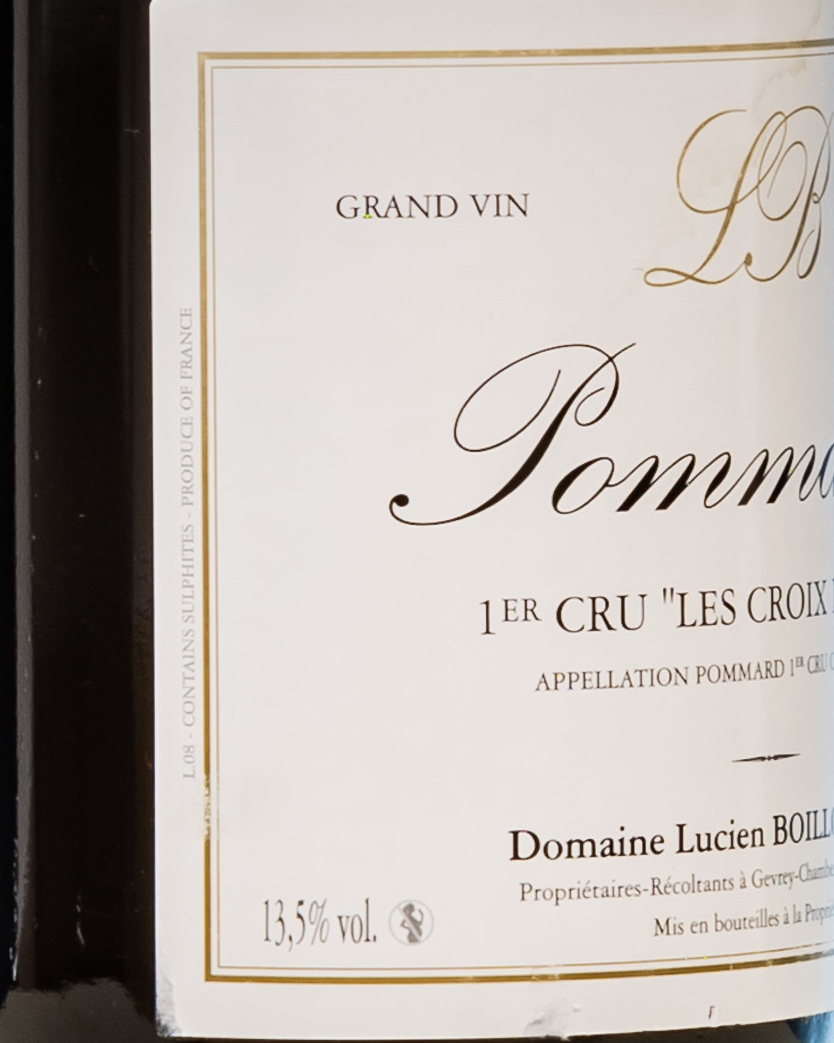 Domaine Lucien Pierre Boillot Pommard 1er Premier Cru Les Croix Noires Pinot Noir Nero Vino Rosso Borgogna Francia 2018 Retro Etichetta