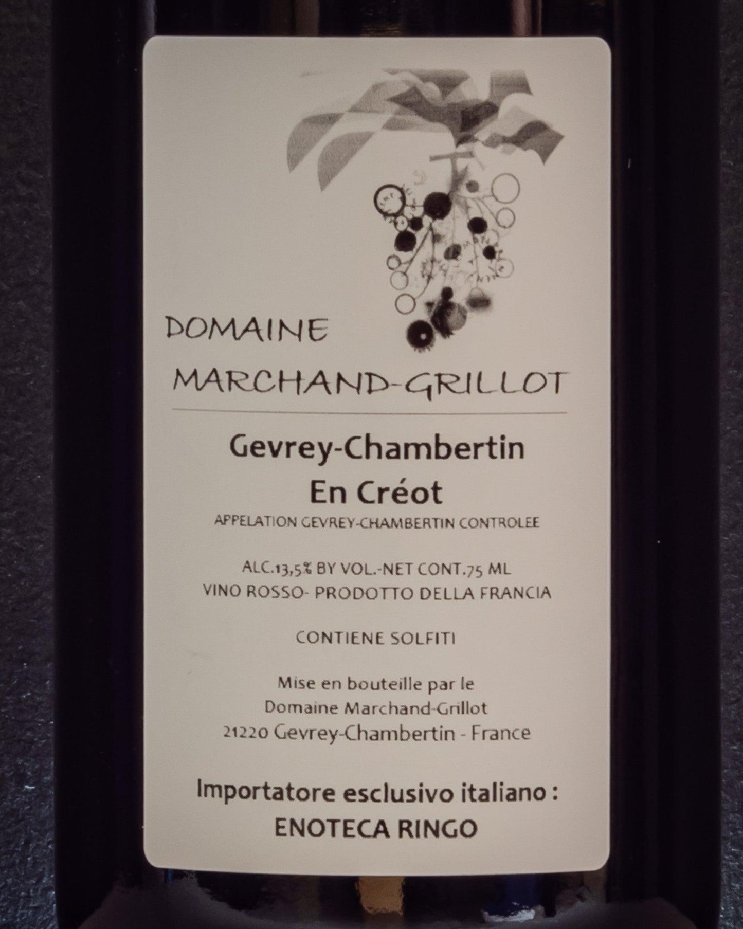 Domaine Marchand Grillot Gevrey Chambertin Le Creot 2013 Pinot Nero Noir Borgogna Francia Vino Rosso Retro Etichetta
