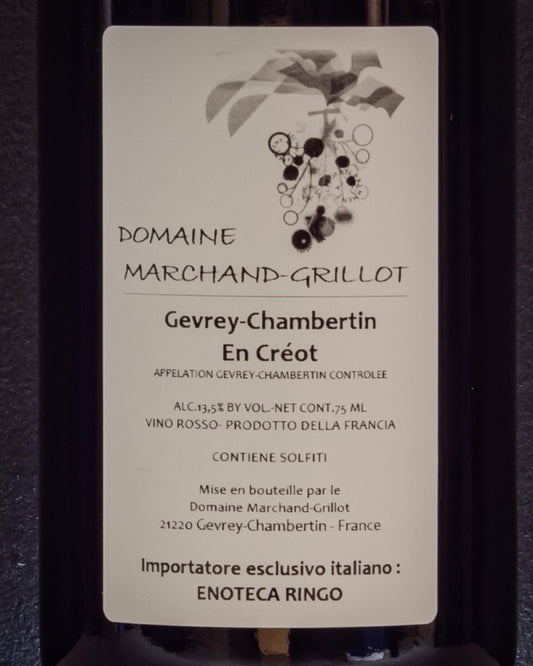 Domaine Marchand Grillot Gevrey Chambertin Le Creot 2013 Pinot Nero Noir Borgogna Francia Vino Rosso Retro Etichetta