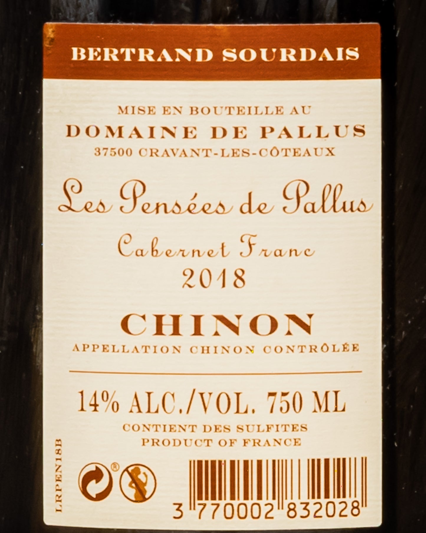 Domaine Pallus Les Pensee Chinon 2018 Cabernet Franc Bertrand Sourdais Vino Rosso Loira Francia Retro Etichetta