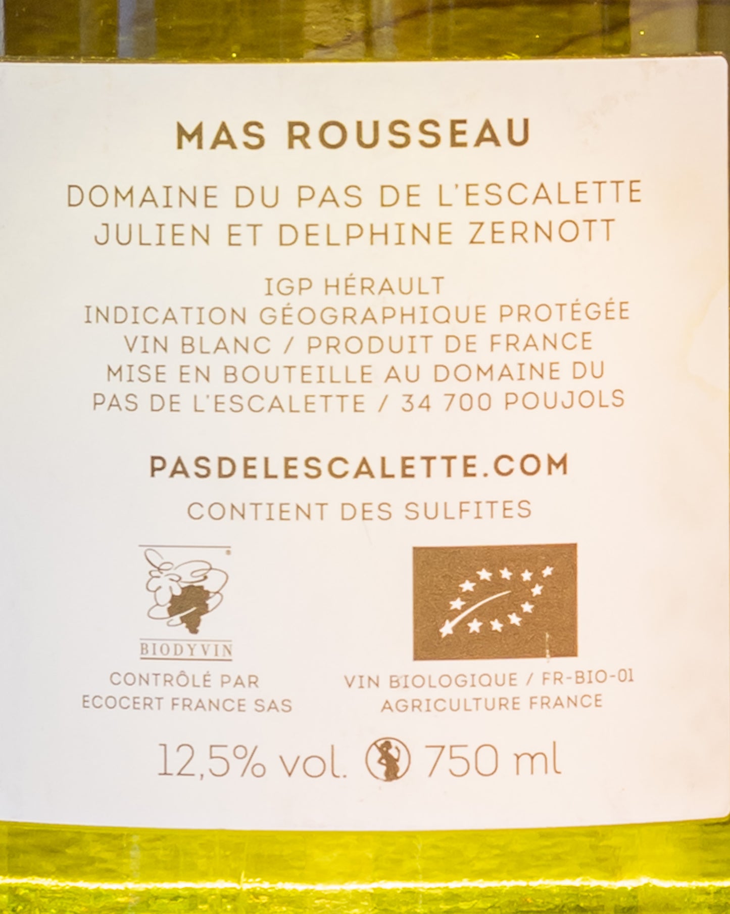 Domaine Pas Escalette Herault Languedoc Grenache Blanc Vino Bianco Francia Retro Etichetta Mas Rousseau