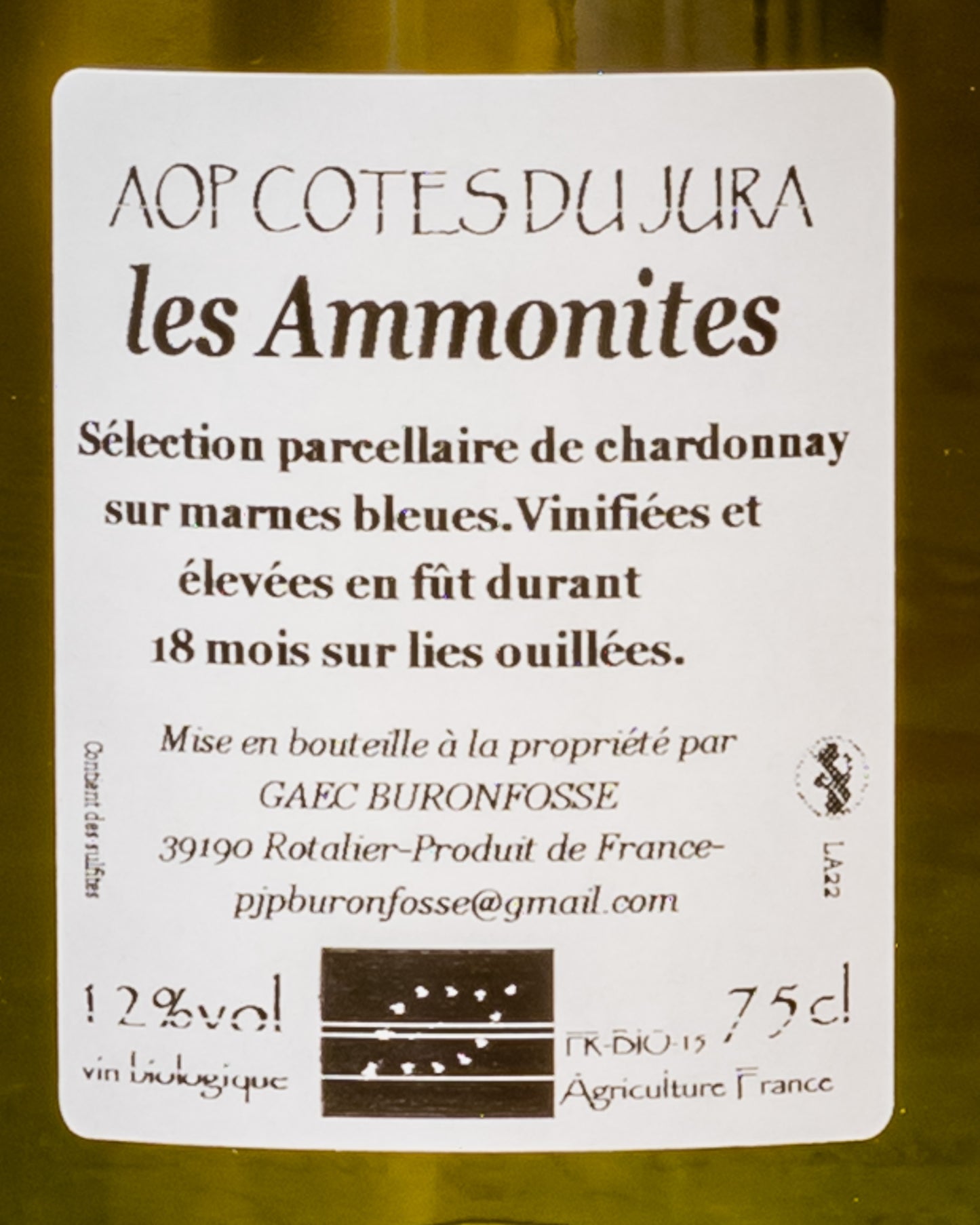 Domaine Peggy Jean Pascal Buronfosse Les Ammonites 2022 Chardonnay Cotes Jura Vino Bianco Francia Retro Etichetta