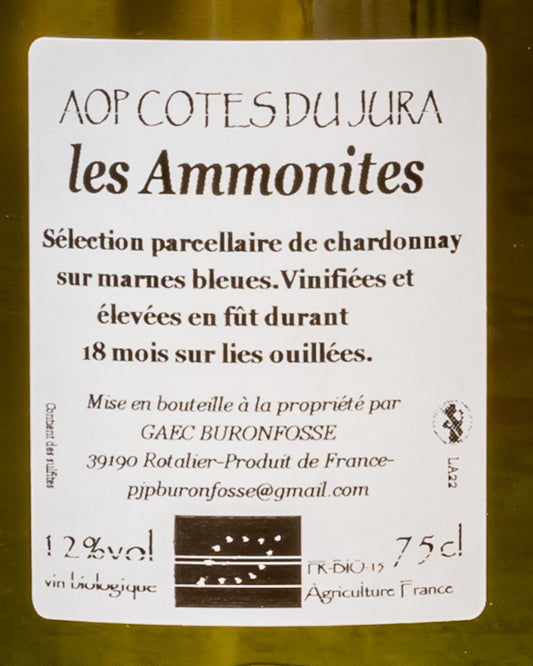 Domaine Peggy Jean Pascal Buronfosse Les Ammonites 2022 Chardonnay Cotes Jura Vino Bianco Francia Retro Etichetta