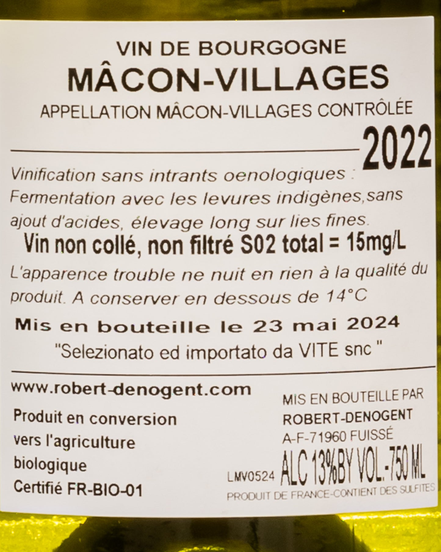 Domaine Robert Denogent Macon Villages Sardines 2022 Borgogna Francia Vino Bianco Chardonnay Retro Etichetta
