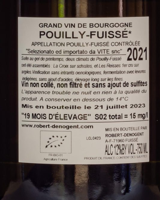 Domaine Robert Denogent Pouilly Fuisse Climat 2021 Vieilles Vignes Chardonnay Macon Borgogna Francia Vino Bianco Retro Etichetta