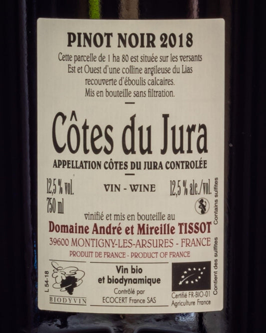 Domaine Tissot En Berberon Pinot Noir Nero 2018 Jura Francia Vino Rosso Retro Etichetta