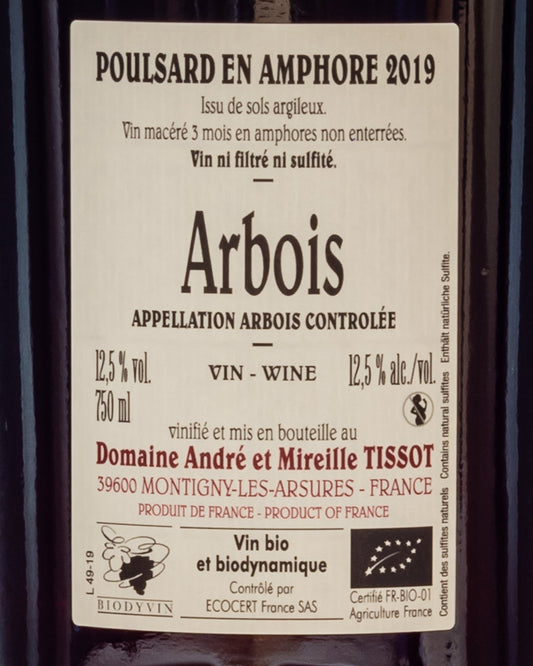 Domaine Tissot Poulsard 2019 Amphore Vino Rosso Jura Francia Retro Etichetta