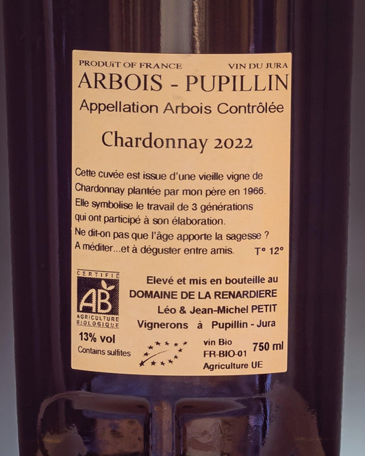 Domaine de La Renardiere 1966 Chardonnay Jura Bianco Francia 2022 Retro Etichetta