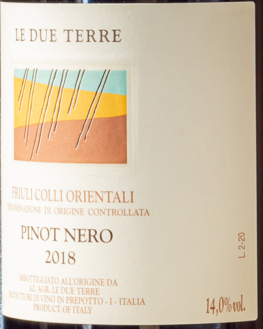 Due Terre Pinot Nero Vino Rosso 2018 Prepotto Friuli Venezia Giulia Italia Retro Etichetta