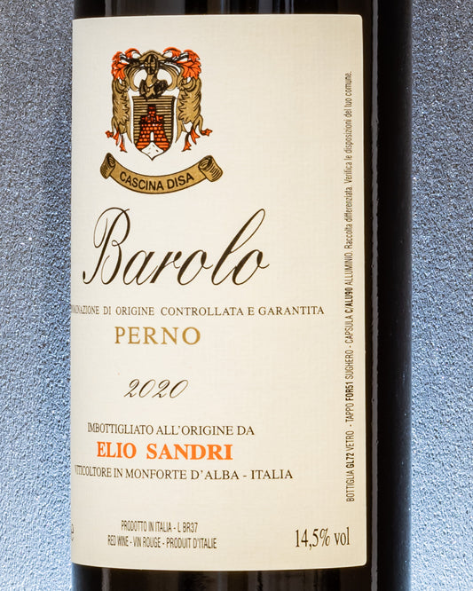 Elio Sandri Barolo 2020 Perno Nebbiolo Langhe Piemonte Vino Rosso Italia Retro Etichetta