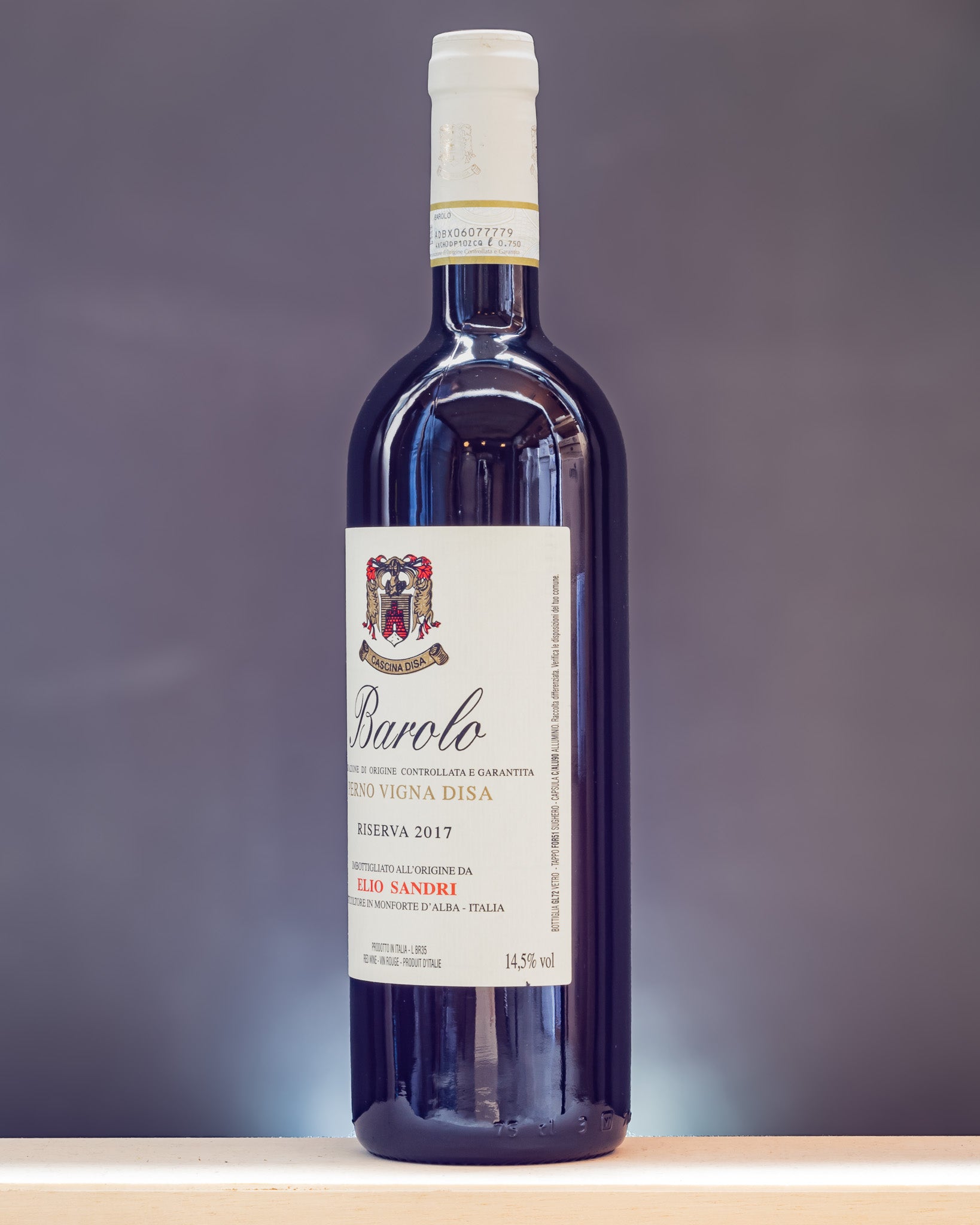 Elio Sandri Barolo Riserva Vigna Disa 2017 Nebbiolo Langhe Piemonte Vino Rosso Etichetta Laterale