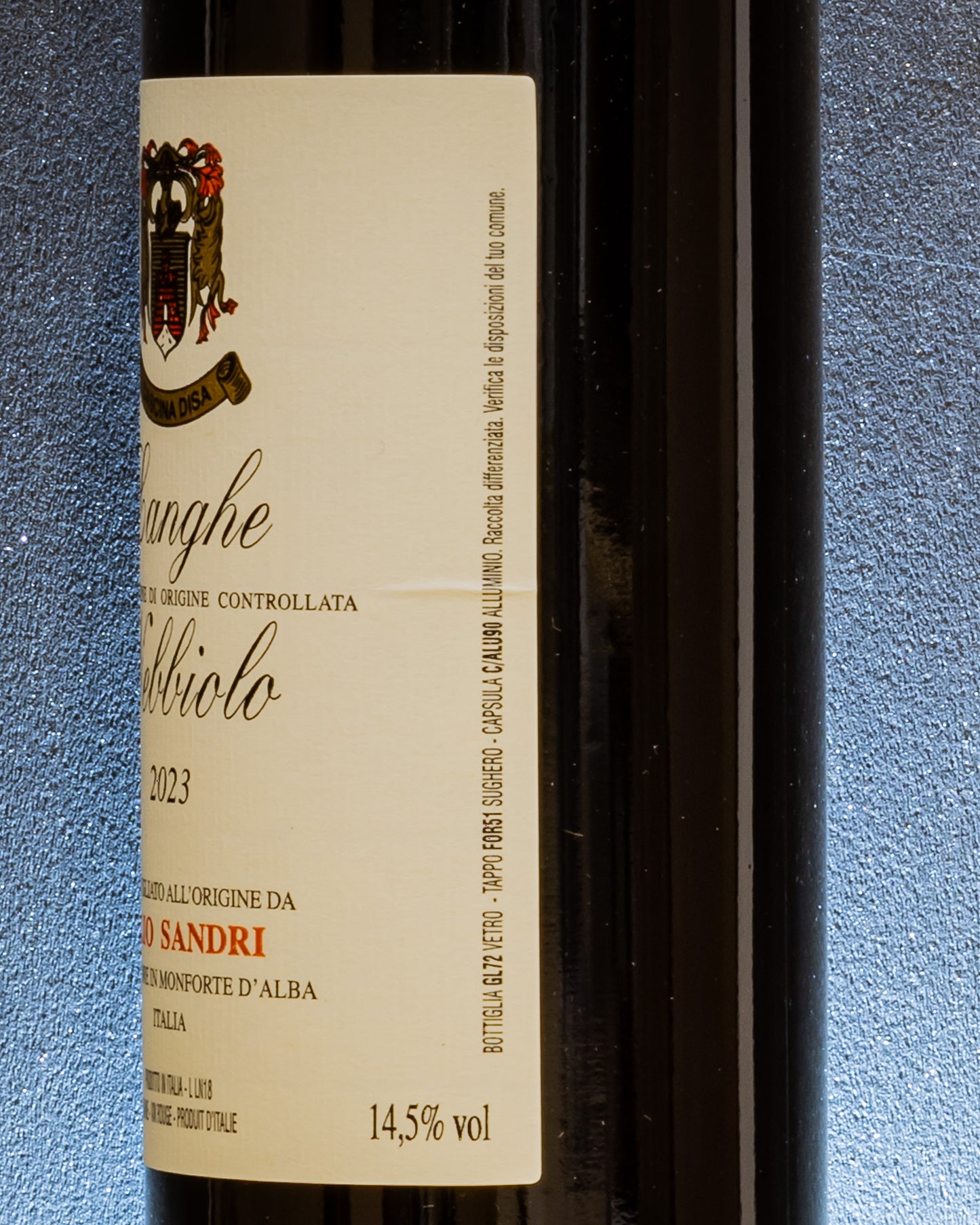 Elio Sandri Langhe Nebbiolo 2023 Piemonte Italia Vino Rosso Retro Etichetta