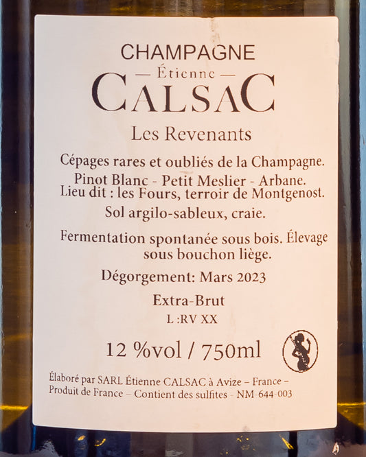 Etienne Calsac Champagne Extra Brut Revenants Pinot Bianco Meslier Petit Arbane Vino Francia Retro Etichetta