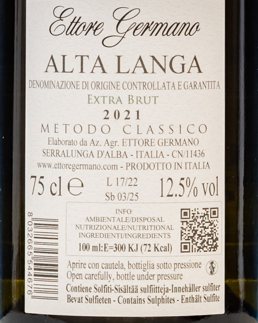 Ettore Germano Alta Langa 2021 Extra Brut Chardonnay Pinot Nero Metodo Classico Langhe Piemonte Vino Italia Retro Etichetta